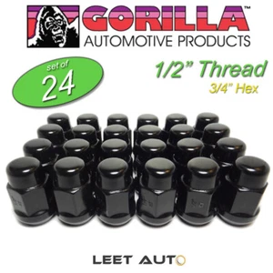 (24pc.) Gorilla Lug Nuts, 1/2" Thread, Bulge Acorn, 3/4" Hex, Black, 41188BC - Picture 1 of 4