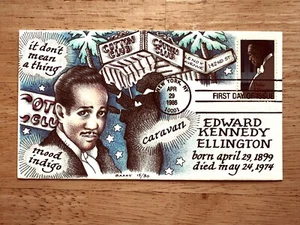 First Day Cover, Handpainted by Michelle Bakay, Duke Ellington theme - Picture 1 of 1
