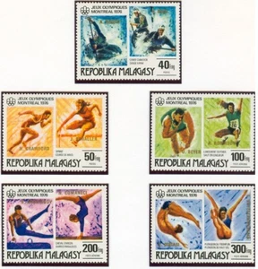 Malagasy Olympic Games Montreal 1976 perf set & block GOLDEN overprint MNH - Picture 1 of 2