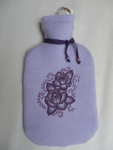 Wärmeflasche mit bestickten Bezug Fleece lila flieder Blumen Geschenk 2,0l - Bild 1 von 4