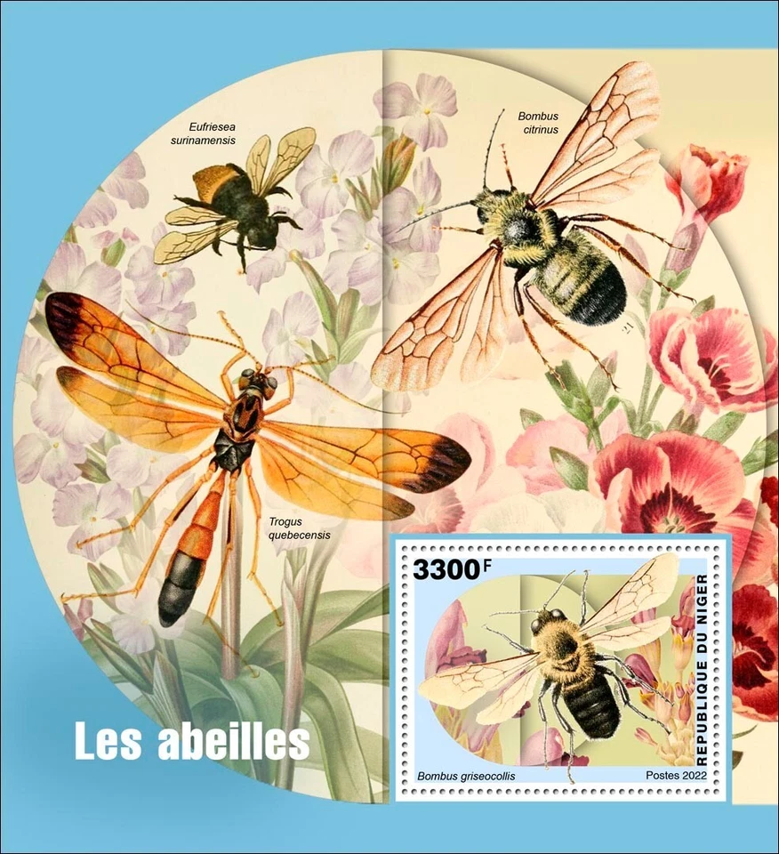 Estampillas de abejas insectos MNH 2022 Níger S/S Foto 1 de 1
