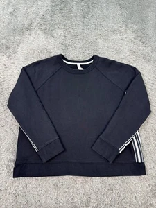 Athleta Sweatshirt Womens XL Black 24/7 Crewneck Striped Fleece Pullover Sweater - Picture 1 of 9
