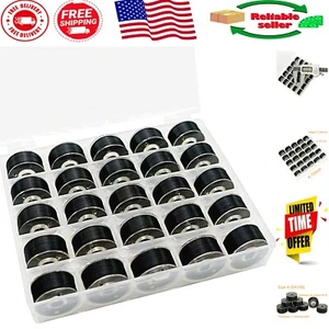 25 pcs of High-Quality Black Prewound Bobbin Thread for Sewing & Embroidery - Picture 1 of 8