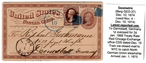 1874 UX3 Chicago IL Blue Geometric Fancy to Darmstadt Germany - Picture 1 of 2