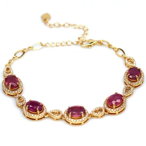Edelstein Heizbar 6 x 8 Mm. Roter Rubin & Weiß Zirkon Armband 925 Sterlingsilber - Bild 1 von 5