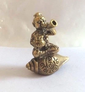 Statuette figurine laiton amulette BOUDDHA VAMANA DIVINITE CONQUE Chine b157 - Picture 1 of 3