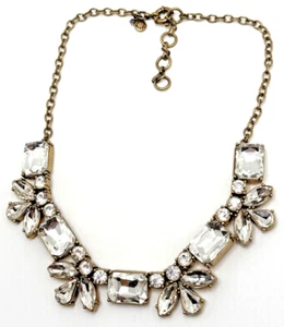 J CREW Rhinestone Bib Necklace Clear Crystal Floral Statement Choker 16" -18" - Picture 1 of 13