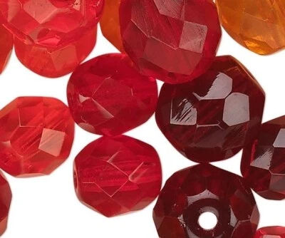 Mezcla de cuentas redondas facetadas rojas de vidrio pulido al fuego checo de 50 gramos (75-130) * Foto 1 de 2