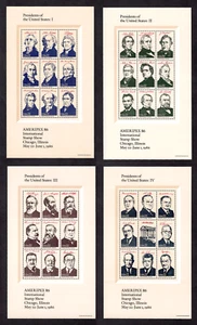 USA S/S + Cover — 1986 Complete Set Presidents of the US Ameripex '86 #2216-2219 - Picture 1 of 2