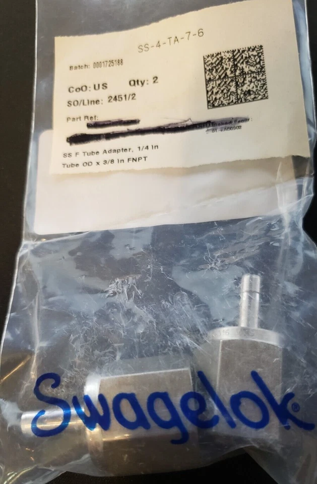 2 pieces of Swagelok SS-4-TA-7-6  , 1/4 tube adapt x 3/8 Female NPT - Image 1 of 1