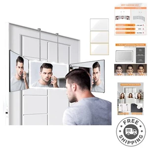 Trifold Self-Cut Mirror with Dimmable LED Lights - 360° Adjustable Beauty Tool - Picture 1 of 8