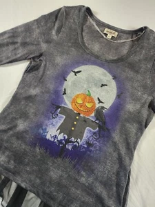 One World Halloween Top Scarecrow 3/4 Sleeve Ruffle Hem Jack-o-lantern Raven - Picture 1 of 11