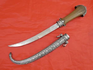 EXCEPTIONAL SILVER / PRECIOUS H0RN ANTIQUE DAGGER ISLAMIC ARAB MOROCCO sword 19c - Picture 1 of 24