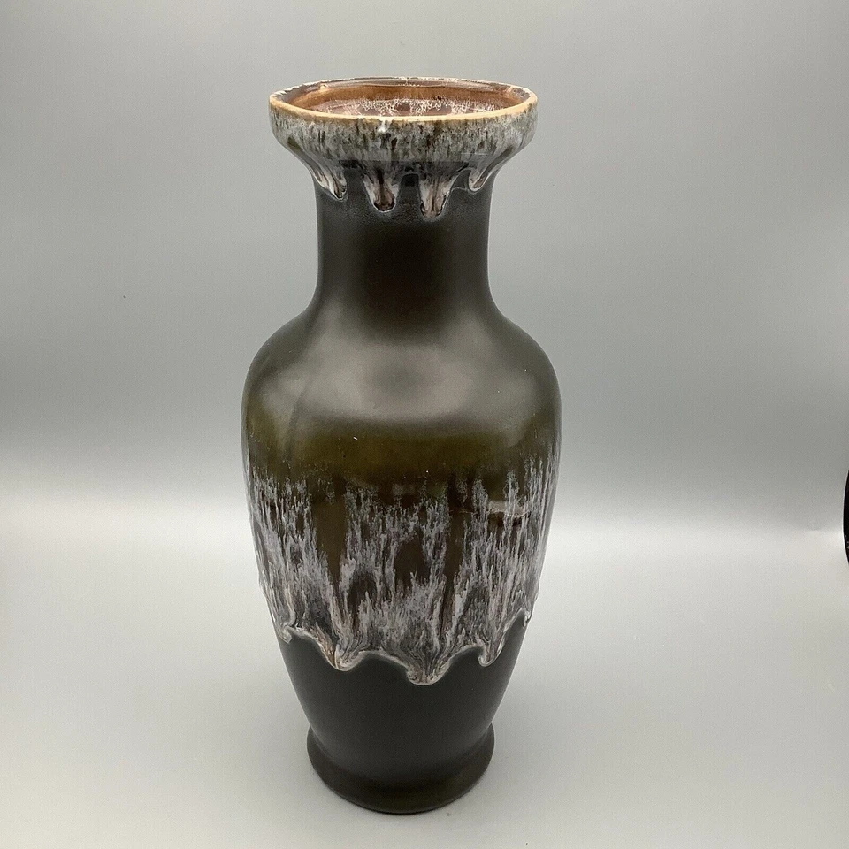 27cm Kingston Pottery hull Vase moss green fat lava, drip glaze 70's approx - Image 1 of 4