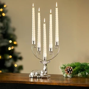 Christmas Candle Holder Decoration Taper Stag Reindeer Silver Sitting Doe Home - Picture 1 of 23
