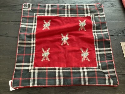 Pottery Barn Ski Velvet Plaid Pillow Cover 22” red lodge Christmas NEW - Image 1 of 4