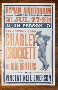 CHARLEY CROCKETT Ryman 2024 HATCH Show PRINT Nashville Cowboy Tour Poster 7/27 - Picture 1 of 1