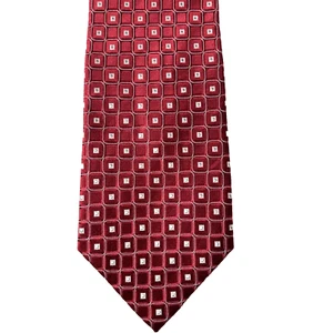 Cravatta uomo Claiborne Concepts 100% seta quadrati con pois su bordeaux 59x3 3/4" - Foto 1 di 5