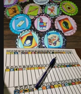 64 Rifas Baraja Kronkorken & 25 Blatt GEWINNSPIELE Fiesta Spiele Partys Weihnachten Juegos - Bild 1 von 12