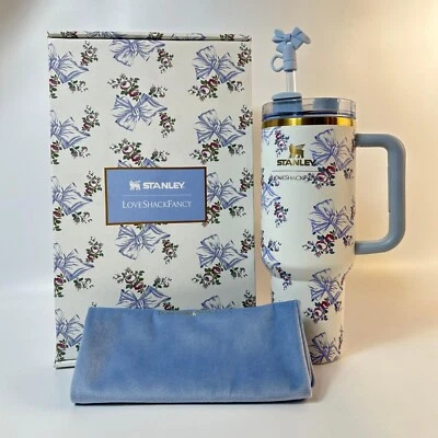 Stanley X Tumbler Love Shack Fancy 40oz Holiday Rosa Beaux Blue Gift Box Cup - Image 1 of 4