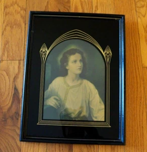VINTAGE Antique YOUNG JESUS in TEMPLE Print Picture in Black Wood Frame 17"H - Picture 1 of 8