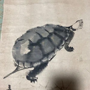 PINTURA JAPONESA ROLLO COLGANTE TORTUGA JAPÓN ARTE GRÚA LONGEVIDAD g143 - Imagen 1 de 11