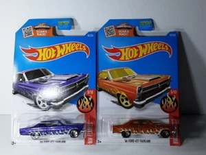 (2) 2015 Hot Wheels '66 Ford 427 Fairlane 95/250 Purple + Orange Variants  - Picture 1 of 6