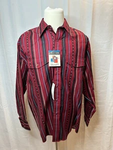 Vintage Wrangler MC1591A Size XL RED Design Checotah Red Button Up Snap Shirt - Picture 1 of 12