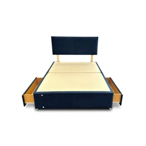 Highgrove ‘Bella’ Navy Velvet Divan Base + Headboard 2 Drawers Double Size NEW - Picture 1 of 6