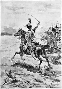 NAPOLÉON 1e - OULCHY-LE-CHÂTEAU: CHASSEURS à CHEVAL à la CHARGE -Gravure du 19e - Picture 1 of 2