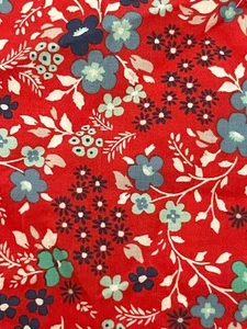 Vintage Baumwolle Quilten Stoff rot blau aqua weiß kleine Blumen 17” x 21” - Bild 1 von 6