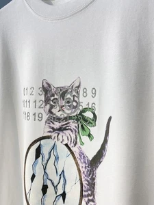 Maison Margiela MM6 Unisex Cat Pattern Short Sleeved T-shirt White Color Size L - Picture 1 of 5