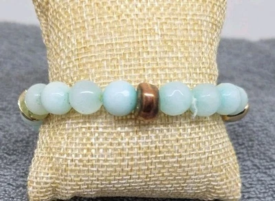 Brazalete elástico de 7" con cuentas de jadeíta dorado/cobre Foto 1 de 4