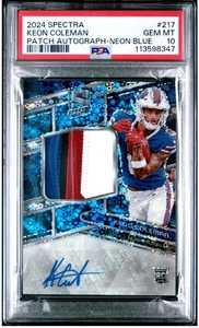 KEON COLEMAN 2024 SPECTRA NEON BLUE RPA RC PATCH AUTO #42/50 PSA 10 GEM POP 2 - Foto 1 di 3