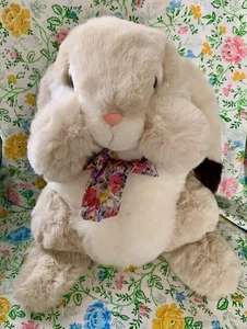 Chrisha Playful Plush Bunny Rabbit 13” 80s Peek A Boo Ribbon Lop Eared Beige - Picture 1 of 12