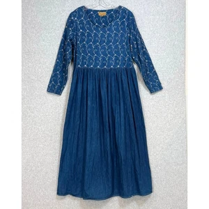 Vtg Double D Ranch Wear Denim Dress Size L Studded Embroidered Western Country - Picture 1 of 17