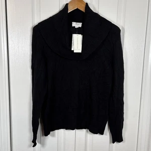 NWT Charter Club 100% Cashmere 2-ply Sweater Women’s Ribbed Cowl Neck Black Sz M - Picture 1 of 8