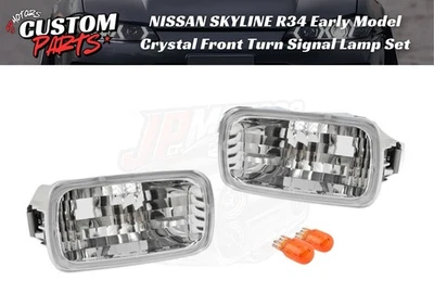 Juego de luces de señal de giro delanteras de cristal modelo temprano Nissan Skyline R34 lente transparente JDM Foto 1 de 4