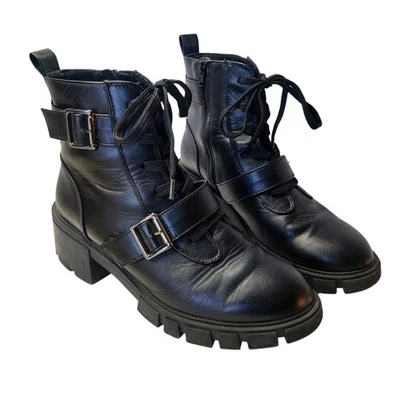 Botas de combate Seychelles Harley negras de imitación de cuero moto 11 suela ancha grunge Foto 1 de 4