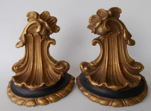 Par de sujetalibros vintage dorados concha ondulada base cuerda dorada náutica - Imagen 1 de 6