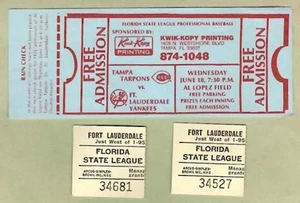 Florida State League ~ viele Vintage Tickets, Ft Lauderdale & Tampa ~ KOSTENLOSER VERSAND - Bild 1 von 1