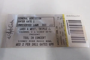 Tool in Concert - Ticket - Sidney Myer Music Bowl - Melbourne - 2 February, 2011 - Imagen 1 de 7