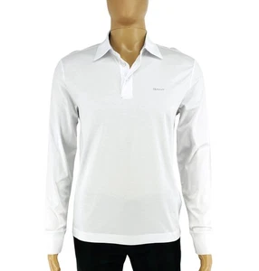 GANT Men White Mercerized Long Sleeves Jersey Rugger Polo Shirt Size S - Picture 1 of 11