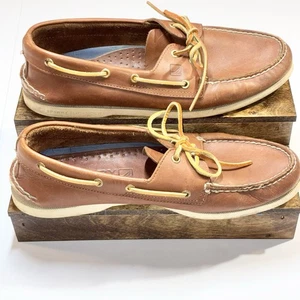Sperry Top Sider scarpa da barca uomo autentica 2 occhielli, taglia 12M marrone marrone marrone chiaro preppy - Foto 1 di 9