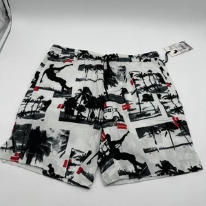 NWT SURFER LEISURE SHORTS Black/White cotton lightweight ELASTIC WAIST Mens S - Picture 1 of 13