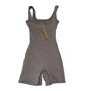NWT SKIMS Cotton Rib Smoke Grey Square Neck OnePiece Romper Women's Size X-Small - Picture 1 of 9