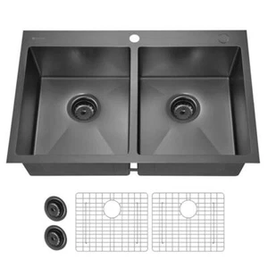 Lavello da cucina drop-in Glacier Bay doppia ciotola acciaio inox cannone nero - Foto 1 di 12