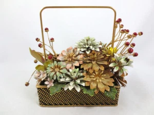 Gloria Vanderbilt Flowers of the Seasons Fall Bouquet 1977 Metal Flower Basket - Picture 1 of 6