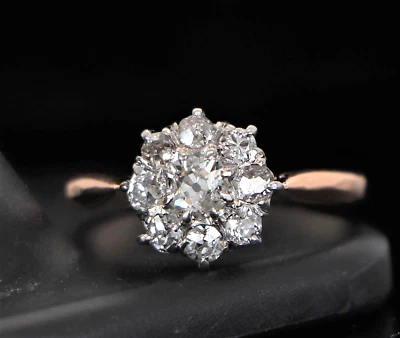 Antique 18k Rose Gold Old Miner Flower Cluster Diamond Engagement Ring 5.25 - Image 1 of 4