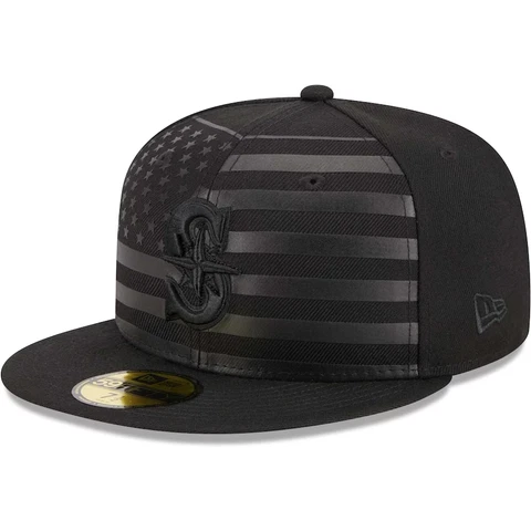 Seattle Mariners New Era Tonal Flag 59FIFTY Fitted Hat - Black - FREE SHIPPING Cover